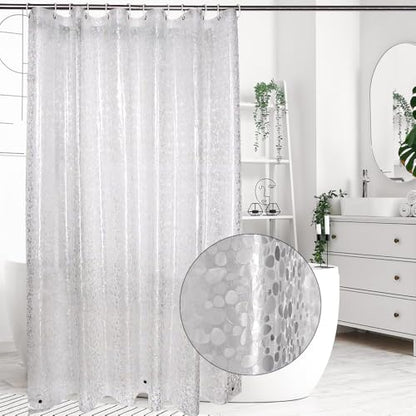 WELTRXE Shower Curtain Liner Waterproof, 8G Thick EVA, Heavy Duty Shower Liner with Magnets, 3D Pebble Bath Curtain for Stall, Bathtubs Bathroom, 72 x 72, 12 Hooks - color: Pebble - Clear, size: 72"W x 72"L (Pack of 1)