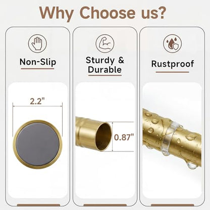 Gold Tension Curtain Rod 24 to 64 Inch(2-5.3ft) - Spring Tension Shower Curtain Rod, No Drilling Brass Gold Tension Rod for Curtains Windows Closet Kitchen - color: Gold, size: 24-64 Inches