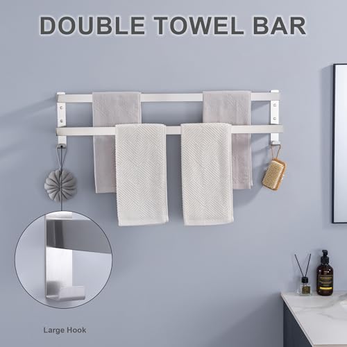 Double Towel Bar Towel Racks for Bathroom, Bath Towel Holders Wall Mount, Stainless Steel Towels Shelves Towel Rail, 2-Tiers (Brushed Nickel, 32 Inches) - color: Brushed Nickel, size: 32 Inches