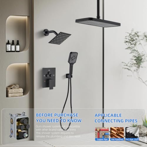 Shower Faucet Set With Handheld Shower Head Black | Rain shower Head With Handheld Sprayer - color: Black
