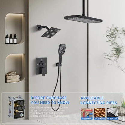 Shower Faucet Set With Handheld Shower Head Black | Rain shower Head With Handheld Sprayer - color: Black