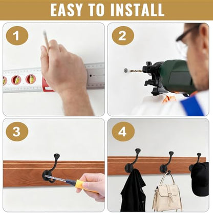 8 Pack wall Hooks for Hanging, Heavy Duty Coat Hook wall Mount, Easy to Install Metal Closet Hooks, Apply to Bathrooms, Bedrooms, Living Rooms, Entrances (Black)