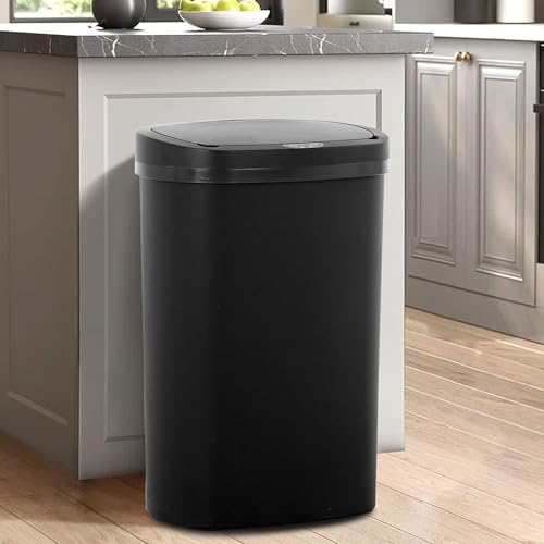 13 Gallon/50 L Kitchen Trash Can with Lid, Garbage Can with Touch-Free Lid, Cute Automatic Trash Can Bathroom Trash Bin, Motion Sensor Waterproof Trash Bin - color: Black, size: 1 Trash Can