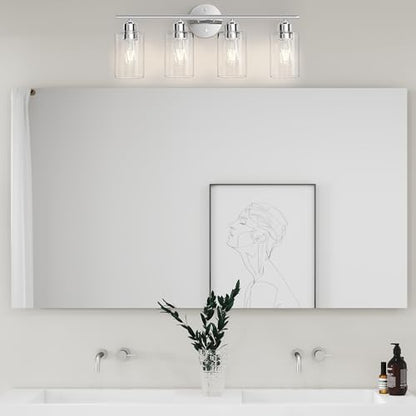 Bathroom Vanity Light Fixtures Polished Chrome,4 Lights Rustic Farmhouse Vanity Bar Lighting Over Mirror Modern Industrial Wall Sconces Lamp with Cylinder Glass Shade - color: Polished Chrome, size: 4 Lights