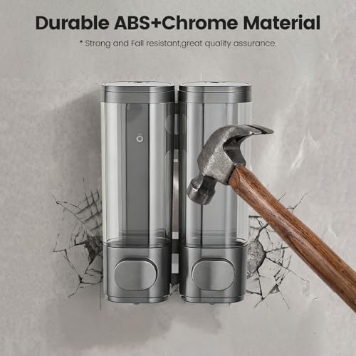 Shower Soap Dispenser 2 Chamber No Drill Wall-Mounted Shampoo Dispenser | Shower Dispenser for Bathroom Hotel Leak-Proof Pumps ,Large Capacity ,Gun Gray - color: 2gray