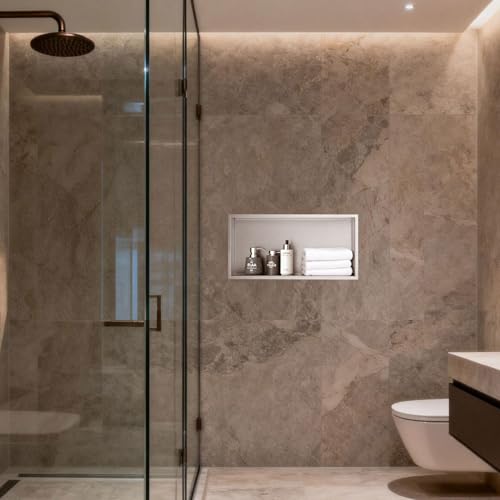 24x12x4 Inch Brushed Nickel Shower Niche, No Tile Needed Recessed Wall Niche for Bathroom Storage, Stainless Steel Shower Shelf Insert Tile Ready, Brushed Nickel Shower Shelves - size: 24x12" - Brushed Nickel
