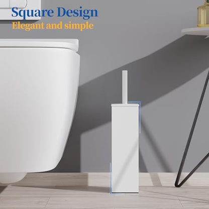 RUACQ Toilet Brush and Holder Set, Square, White | SUS304 Stainless Steel Handle, Toilet Cleaner Brush with Durable Scrubbing Bristles, Splash-Proof - color: White, size: 1 pack