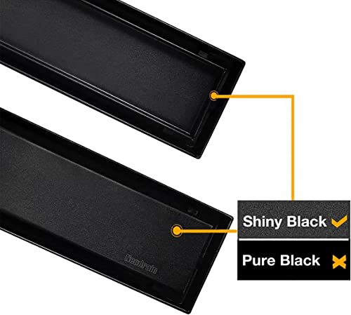 Neodrain 18" Shiny Black Linear Shower Drain,2-in-1 Flat& Tile Insert Cover | 304 Stainless Steel,Fast Drainage, Durable,Rectangle Shower Floor Drain with Adjustable Feet,Hair Strainer,Fits Bathrooms - color: Shiny Black, size: 18 In