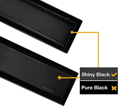Neodrain 18" Shiny Black Linear Shower Drain,2-in-1 Flat& Tile Insert Cover | 304 Stainless Steel,Fast Drainage, Durable,Rectangle Shower Floor Drain with Adjustable Feet,Hair Strainer,Fits Bathrooms - color: Shiny Black, size: 18 In