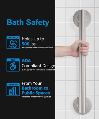Shower Grab Bar Set, ADA Compliance Brushed Stainless Steel Handicap Grab Bar for Bathtubs and Showers, Modern 3-Pack 18" 24" 36" Shower Safety Bars for Seniors - color: Brushed Nickel