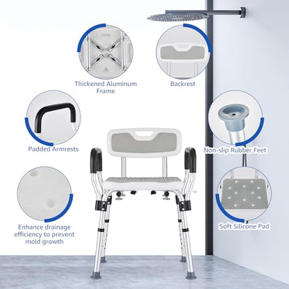 Shower Chair for Elderly and Disabled Inside Shower | Shower Seat for Inside Tub 450 LB Heavy Duty, Shower Chair with Arms and Back - color: Gray