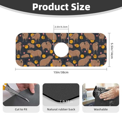 Capybara Doodle Botanical Circle Wildlife Kitchen Sink Splash Guard Faucet Mat Super Absorbent Fast Drying Mat Sink Gadgets-Fast Drying Pad Sink Mat For Kitchen Bathroom (15" X 5.5" ) - color: Capybara