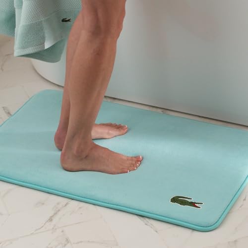 Lacoste Memory Foam Bath Rug – Ultra Soft Fleece Bathroom Mat with Embroidered Crocodile Logo, Super Absorbent, Non-Slip Backing, Machine Washable, Plush & Stylish 19"x30" – Beach Glass - color: Beach Glass, size: 1'7" x 2'6" (Rectangular)
