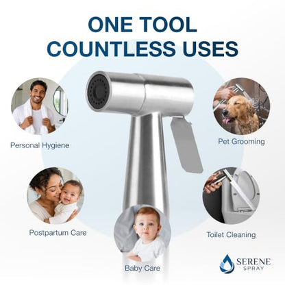 Handheld Bidet Sprayer for Toilet, Adjustable Water Pressure Stainless Steel Jet Spray with Hose & 2 Wall Mounts, Muslim Shower for Bathroom Hygiene, Feminine Wash, Cloth Diaper, Baby Wash, Leak-Proof