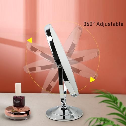 Surdy Vanity Mirror Makeup Mirror with Stand, 1X/3X Magnification Double Sided 360 Degree Swivel Magnifying Mirror, Portable Table Desk Counter top Mirror Bathroom Shaving Mirror