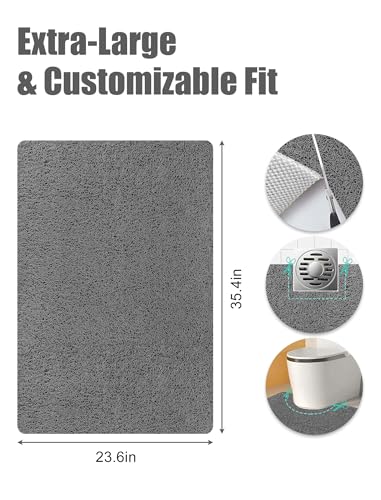 Large Shower Mat, Yonala 23.6 x 35.4 Inch Non Slip Shower Mats for Inside Shower, Soft PVC Loofah Bath Mat, Quick Drying, Easy Clean - color: Gray, size: 35.4" x 23.6" (Rectangular)