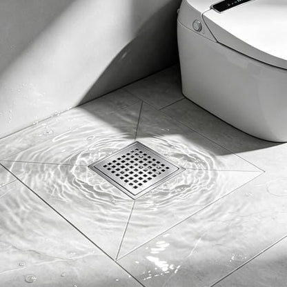 Square Shower Floor Drain, Matte Black Finish, Grid Pattern Strainer Cover (Brushed, Grate) - color: Brushed