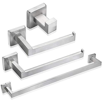 Rustproof 4-Piece Black Bathroom Hardware Set Including Towel Bar Toilet Paper Holder Towel Holder Robe Hook SUS304 Stainless Steel Wall Mount Contemporary Square Style Accessory, - color: Brushed Nickel