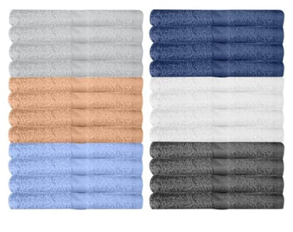 KAHAF COLLECTION 24 Pack Wash Cloths | Multicolour 100% Cotton Extra Absorbent Face Towels | Soft, Quick Dry Washcloths for Bathroom, Spa, Gym, Baby & Travel (24 Packs (12x12)) - size: 24 Pack (12" x 12")