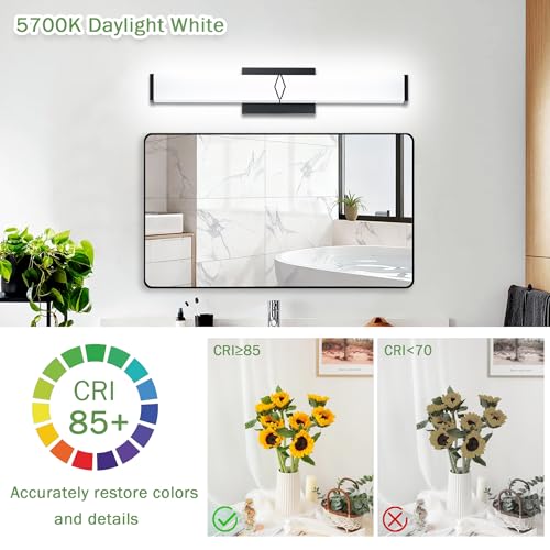 32 Inch Bathroom Vanity Light 3200LM, 5700K Daylight White Modern Bathroom Light Dimmable, AC 120V 36W Matte Black LED Vanity Lighting Fixtures Wall Sconce ETL Certified, 1Pack - color: Matte Black-5700K, size: 32 INCH