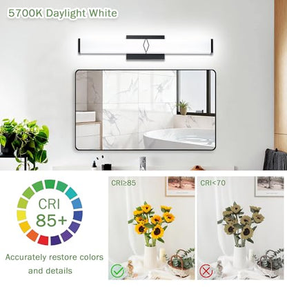 32 Inch Bathroom Vanity Light 3200LM, 5700K Daylight White Modern Bathroom Light Dimmable, AC 120V 36W Matte Black LED Vanity Lighting Fixtures Wall Sconce ETL Certified, 1Pack - color: Matte Black-5700K, size: 32 INCH