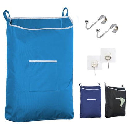 The Fine Living Co. X-Large Hanging Laundry Hamper with Over Door Hooks & Adhesive, Durable Space Saving Laundry Bag with Zipper and Wide Open Top, Hanging Dorm Laundry Hamper 20"x3.75"x31" (Blue-XL) | Hanging Dorm Laundry Hamper with Over Door Hooks & Ad