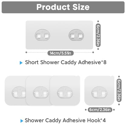 Shower Caddy Adhesive Replacement, Transparent Strong Adhesive Hooks, No Drilling, Waterproof, for Shower Caddy, Bathroom Storage Shelves and Kitchen Racks (Double*8pcs + Single*4pcs) | No Drilling, Waterproof, for Shower Caddy, Bathroom Strong Storage Sh