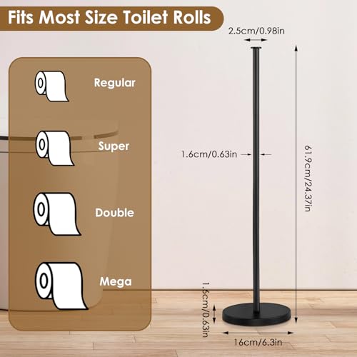 Toilet Paper Holder Stand with Reserve Function,Matte Black,Sturdy Metal | No Drilling,Easy to Install Free Standing Toilet Paper Holder,Rustproof Toilet Paper Holder Free Standing with Non-Slip Base