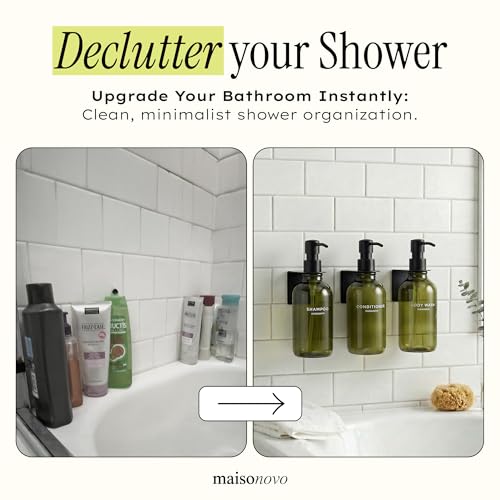 MaisoNovo Shampoo and Conditioner Dispenser|Refillable Green Set of 3 | No Drill Wall Mount - Shower Soap Dispenser · Holds Body Wash or Hand Soap · Wall Soap Dispenser - color: Green Black Set of 3