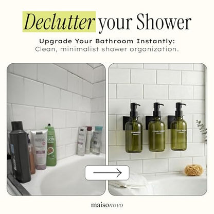 MaisoNovo Shampoo and Conditioner Dispenser|Refillable Green Set of 3 | No Drill Wall Mount - Shower Soap Dispenser · Holds Body Wash or Hand Soap · Wall Soap Dispenser - color: Green Black Set of 3