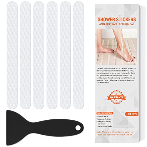 Non Slip Bathtub Stickers, 24 PCS Shower Stickers for Safety Bathroom Tubs, Bathtub Non Slip Stickers and Adhesive Decals Scraper for Bath Tub, Shower Floor, Stairs, Ladders(White) - color: White