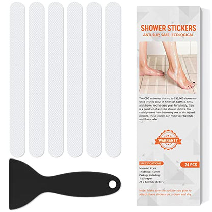 Non Slip Bathtub Stickers, 24 PCS Shower Stickers for Safety Bathroom Tubs, Bathtub Non Slip Stickers and Adhesive Decals Scraper for Bath Tub, Shower Floor, Stairs, Ladders(White) - color: White