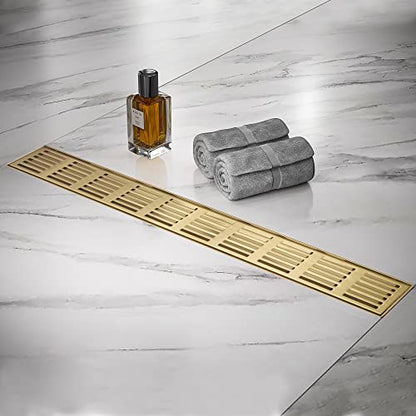 Linear Shower Drain 32 Inch,Rectangular Shower Drain SUS-304 Stainless Steel, 51L/Min Fast Drainage Floor Linear Drain, US Standard CUPC Certified, Zirconium Gold, SD-109 - color: Zirconium Gold, size: 32 Inch