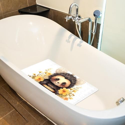 Shower Mat Non-Slip Bathtub Mats with Suction Cups and Drain Holes, Cute Bee Florals Design, Easy to Clean for Bathroom, 26.8x15.1In - color: Multi 3