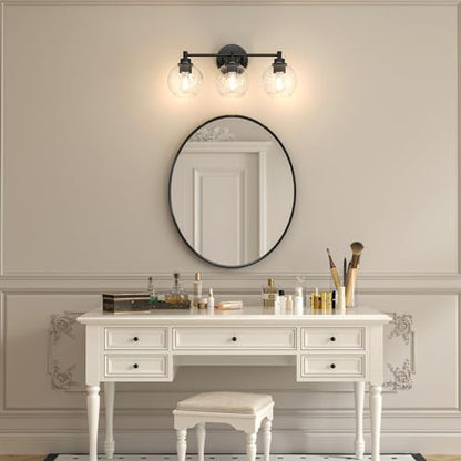 VONLUCE 3 Light Bathroom Vanity Light Fixtures, Black Finish | Globe Glass Shades, E26 Sockets, Easy to install, Vanity Lights for Bedroom Hallway Living Room - color: Black, size: 3-Light