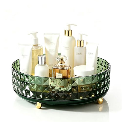 Makeup Perfume Organizer, 9 Inch /23cm 360 Degree Rotating Skincare Organizer, Cosmetics Organizer for Dresser Bathroom Bedroom Countertop Kitchen Pantry Cabinet Vanity Tray Refrigerator, Dark Green