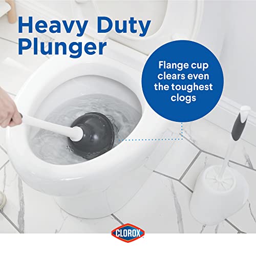 Clorox Toilet Plunger and Bowl Brush Combo Set with Caddy, 6.75" x 7" x 19.5", White/Gray, Pack of 2 - Plunger and Toilet Bowl Brush, Heavy Duty Plunger, Toilet Cleaning Brush, Freestanding Caddy - size: 2-Pack