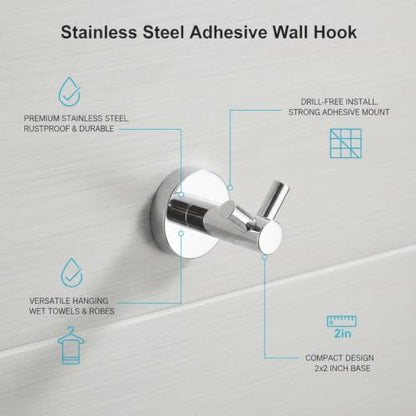 Wall Hook Stainless Steel Adhesive Mount for Bathroom Tile and Glass, Drill-Free Holder for Wet Towels and Robes (1 Piece) - size: 2.64 x 1.97 x 1.65 in