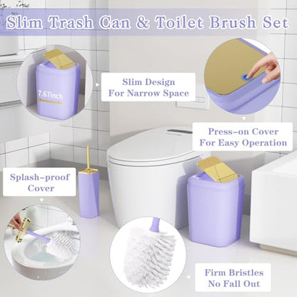 Bathroom Set - 27PC Bathroom Sets with Shower Curtain and Rugs, Purple Bathroom Set, Bathroom Accessory Set, Trash Can, Toilet Brush & 3 PC Soap Dispensers - color: Purple, size: Bath Set+Boho Shower Curtain+Bath Rugs