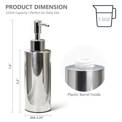 Stainless Steel Round Lotion Pump Dispenser (7.5OZ/220ML) | SUS304 soap dispenser which is suitable for kitchen and bathroom hand sanitizer and shower gel shampoo