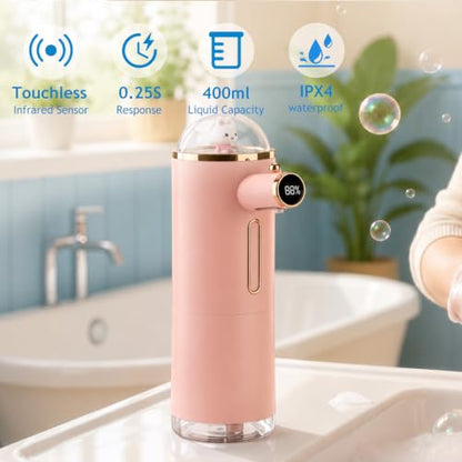 Automatic Liquid Soap Dispenser Touchless, USB Rechargeable Smart Hand Soap Dispenser, 13.5oz/400ml, 3-Level Adjustable, Wall Mounted for Kitchen Bathroom Family (Pink) - color: Pink