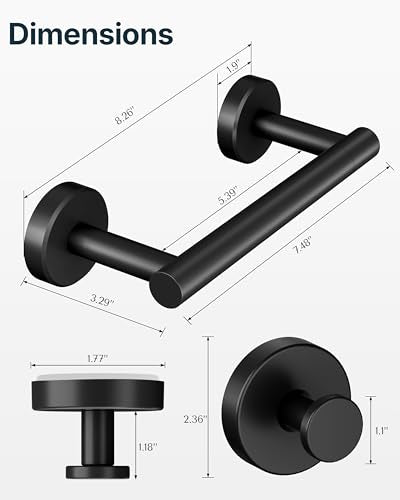 RARXTR 3PCS Bathroom Hardware Set, Matte Black Wall Mounted Toilet Paper Holder, 2 Suction Cup Towel Hooks, Bathroom Accessories SUS 304 Stainless Steel, Rust-Proof, Modern - color: Matte Black