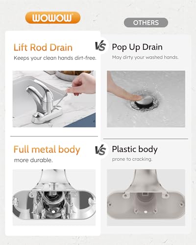 WOWOW Bathroom Faucet 1 Handle Low Arc Single Handle 4 inch Centerset Bathroom Sink Faucet with Lift Rod Drain Assembly Basin Mixer Tap Chrome Vanity Taps - color: Chrome