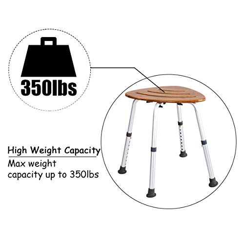 Goplus Bamboo Bath Seat, Waterproof Bathroom Shower Seat, Triangular Fanshaped with Slip-Resistant Rubber Bathroom Organizer, Weight Capacity: 350 Lbs