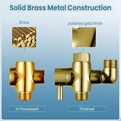 Brass Shower Diverter Valve for Handheld Shower Head and Fixed Spray Head G1/2 3 Way Universal Bathroom System Component Replacement Part, Polished Gold - color: Polished Gold