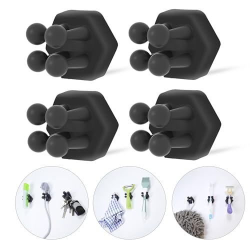 Silicone Toothbrush Holders for Bathroom - Adhesive Shower Toothbrush Holder Wall Mounted, Multi-Function Hook Waterproof Razor Holder Single Hook, Utility Plug Holder for Kitchen Living Room Office - color: Black