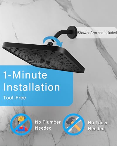 Square Shower Head, 6 Spray Modes High Pressure 10 Inch Black Shower heads, Rainfall & Massage Anti-Clog Nozzles Easy-Clean Surface for Spa Experience, Large Shower Head - color: Matte Black