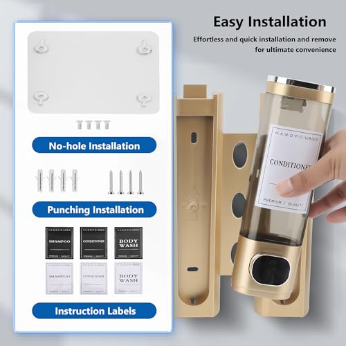 Shampoo and Conditioner Dispenser, 2 Chamber 300ml, Wall Mounted, Gold | Shower Soap Dispenser, Refillable Hand Soap Dispensers, Body Wash Dispenser for Bathroom, Kitchen, Hotel, Home - color: Gold, size: 2 Chamber