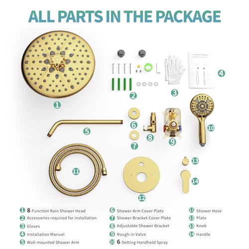SR SUN RISE Shower Faucet - 10 Inch Multifunctional High Pressure Shower Head System with Handheld Shower Head Fixtures - Valve Included - Brushed Gold - color: Brushed Gold, size: 10 Inch