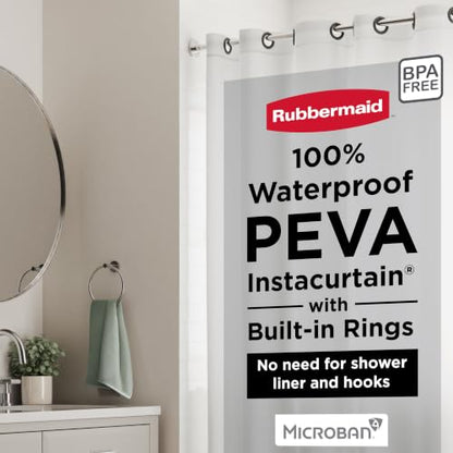 Rubbermaid Frosty No Hook 3-in-1 Shower Curtain, Waterproof Heavyweight 8g PEVA Instacurtain for Bathroom with Weighted Magnets and Charcoal Gray Built-in Rustproof Rings, 71” x 74”, Frosty - color: Frosty, size: 71"W x 74"L (Pack of 1), style: Without St